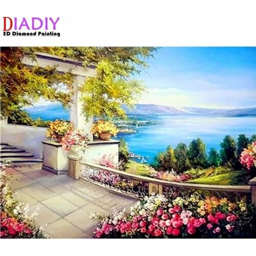 5D Diamond Painting Sea Full Round Diamond Mosaic Landscape Diamond Embroidery Sale Spring Scenery Hobbies Crafts