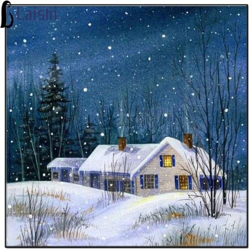 5D diy Diamant Borduurwerk Winter Sneeuw Huis Kruissteek Mozaïek Landschap Volledige Vierkante Diamanten home Decoratie Thuis