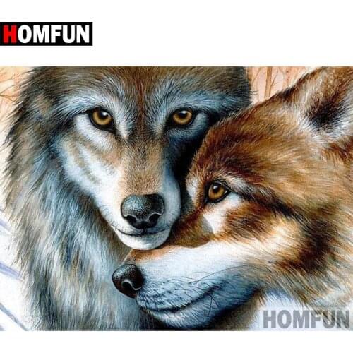 HOMFUN 5D DIY Diamond Painting Full Square/Round Drill "Animal wolf" 3D Embroidery Cross Stitch gift Home Decor A00341