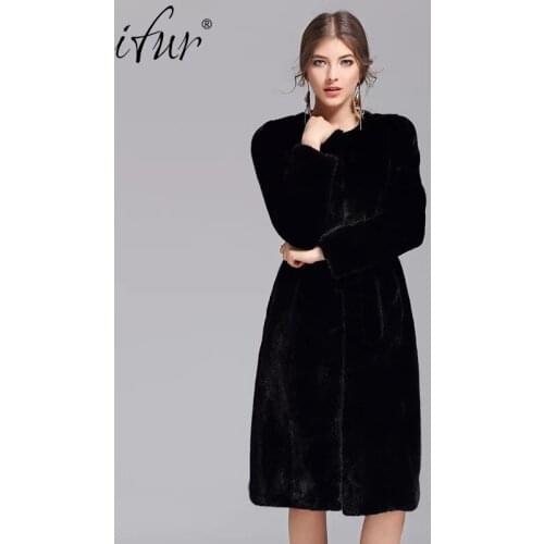 Brand luxury women natural mink fur jacket long style with sashes elegant lady high quality Imported winter fur coat