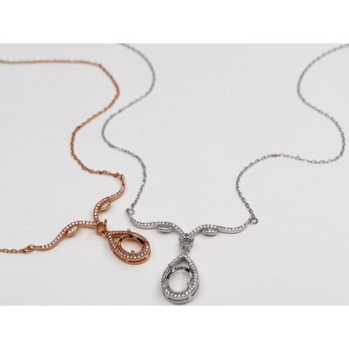 Multipl Size Solid 925 Sterling Silver Rose Gold Oval Gemstone Diamond Prong Bezel Settings DIY Pendant Necklace 16''+2''1421108