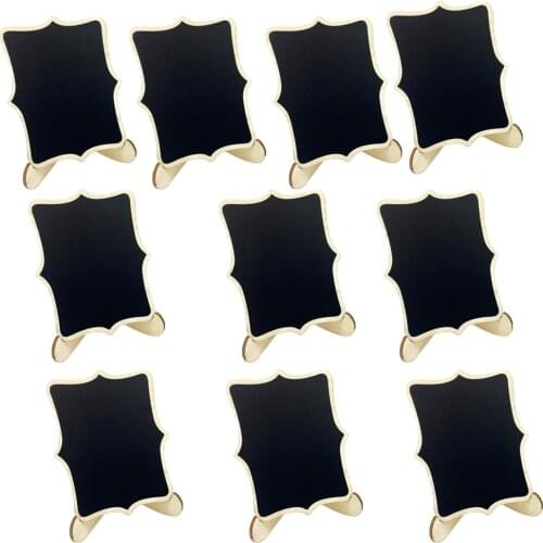 10 Pieces Wooden Table Stand Blackboard Chalkboard with Base Display Name Number Tags 10x7.5cm