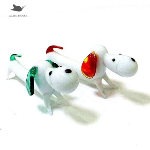 Two Miniature Cute Handmade Glass Dog Figurines Craft Ornament Christmas Home Table Decoration New Year Exquisite Gifts For Kids