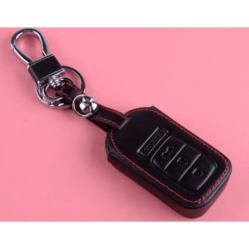 DWCX 4 Buttons Leather Black Car Remote Cover Case Fob with Key Chain fit for Honda Accord Civic CR-V CR-Z Pilot HR-V 2016