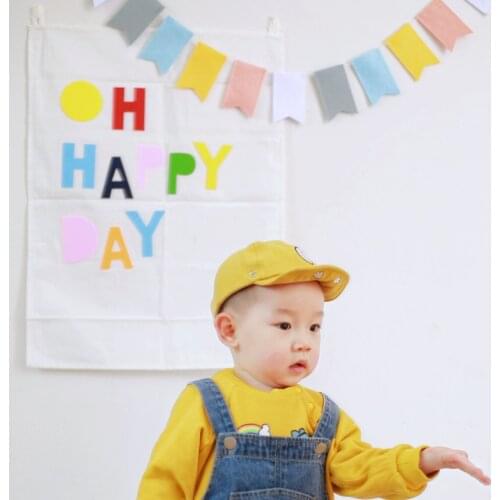 Happy Birthday Theme Party Background Fabric Children Baby Room Shower Decoration OH HAPPY DAY Canvas Cloth Korean Style