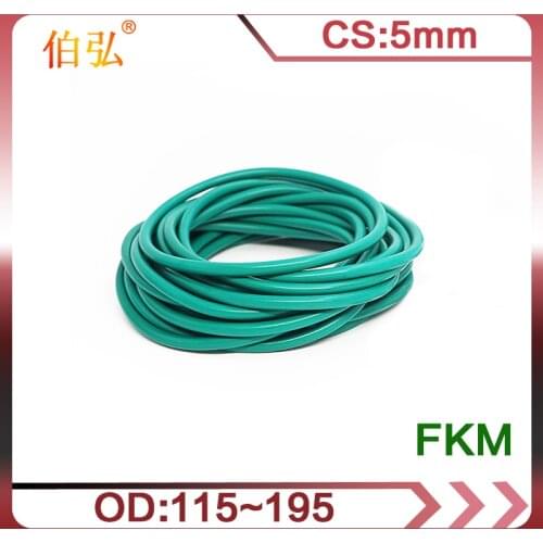Fluorine Rubber O-Ring 1PC/lot Green FKM Sealing CS 5mm OD115/120/130/140/150/155/170/195mm O Ring Gasket Ring sealing Washer