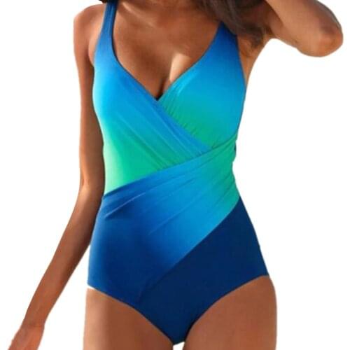 Gradient Sexy One-Piece Large Swimsuits Closed Plus Size Swimwear Body Bathing Suit 2019 Female Pool Beach Womens Swimming Suit