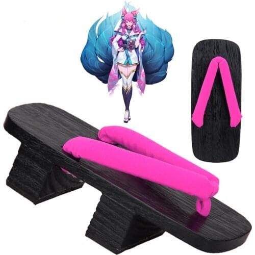 Game LOL Spirit Blossom Ahri Cosplay Costumes Shoes League Of Legends Ahri Pink Purple Women Geta Japanese Wooden Shoes CS378
