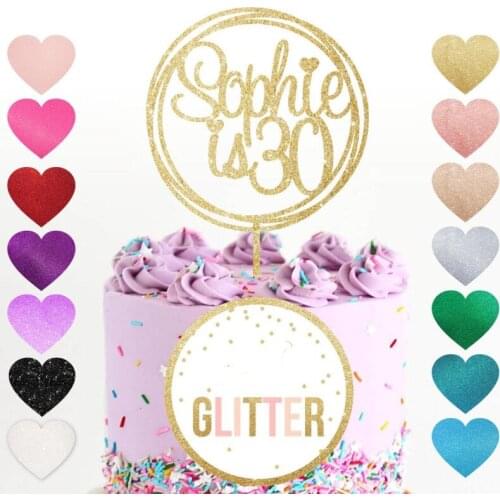 Customised cake topper, any age and name, glitter topper, personalised cake topper, custom birthday any age geometric round