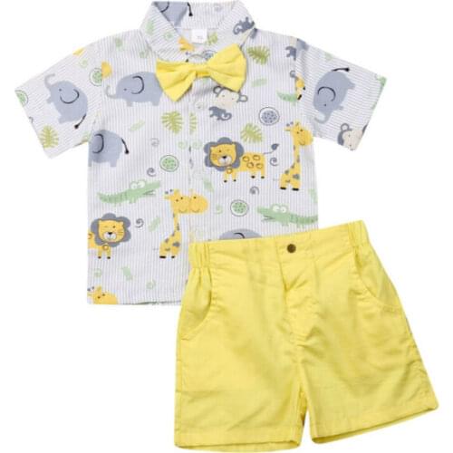 Kinder Baby Boy School Uniform Suits Cartoon Lion Anzug Hochzeit Bowtie Summer Gentleman T-Shirt Shorts Autumn Long Sleeve Suit