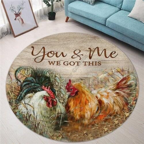 Rooster Circle Round shape Floor Mat 3D Rug Non-slip Mat Dining Living Room Soft Bedroom Carpet 03