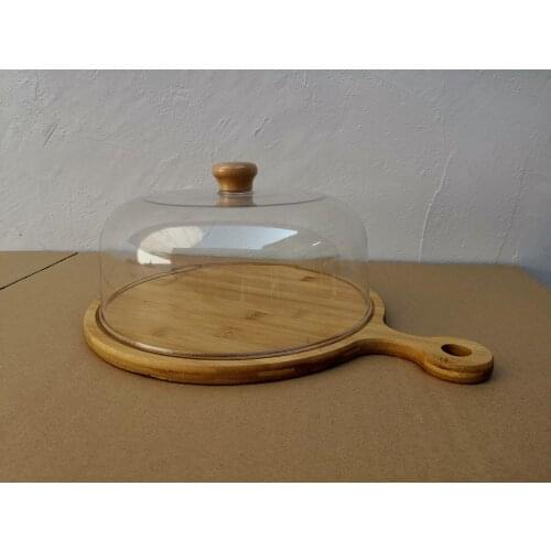 Acrylic transparent food cake cover dust cover bamboo wood pizza plate hotel restaurant kitchen supplies kitchen accessories
