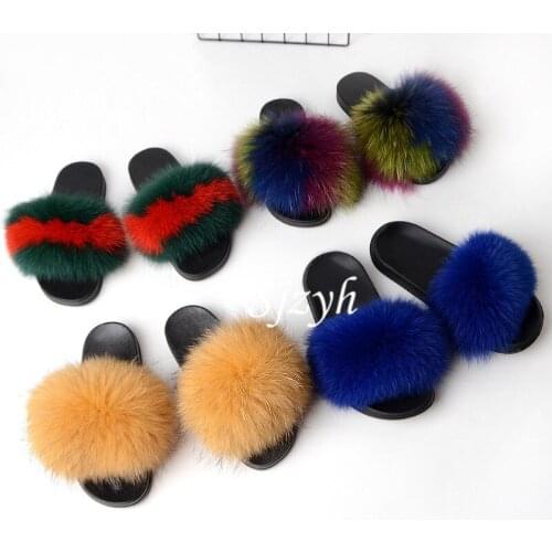 Girls Summer Fluffy Fur Slippers Womens Outdoor Plush Sandals Female Furry Slides Childrens Flat Flip Flops Ladies Fuzzy Shoes