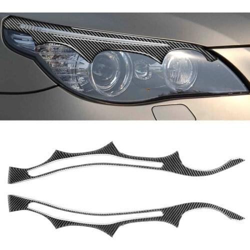 Mutips 2pcs/Set Carbon Fiber Headlight Eyebrow Eyelids Trim Decoration for BMW E60 5 Series 2004 2005 2006 2007 2008 2009 2010