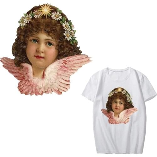 Angel Patch Heat Transfer Vinyl Applique Iron on Flower Wings Patches for Clothing DIY T-shirt Stickers Decoration Thermal Press
