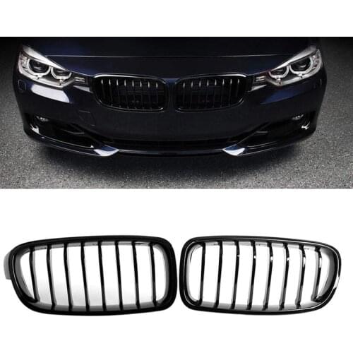 Front Kidney Grille For-BMW 3 Series F30 F31 F35 2012-2018 (Single Slat Gloss Black Grill, 2-Pc Set)