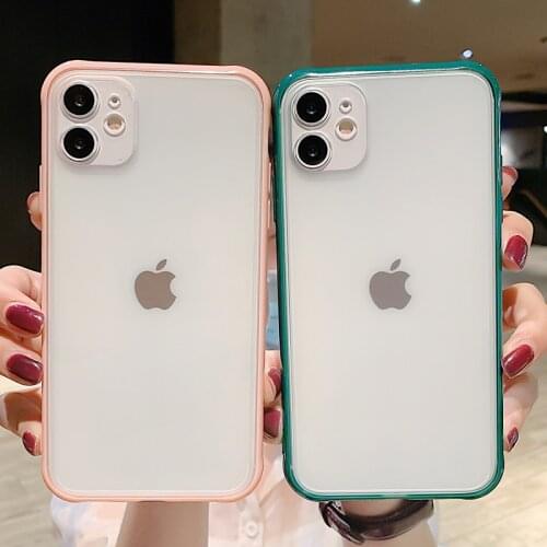 Shockproof Armor Transparent Phone Case For iPhone 12 11 Pro X Xs MAX XR 6 6s 7 8 Plus Camera Protection Candy Color Cover Case