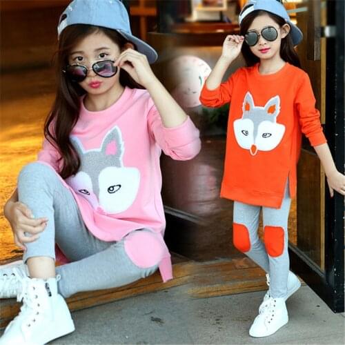 Spring Girls Long Sleeve Fashion Cotton Clothing Sets Pullover O-Neck Cartoon Pattern Childrens Clothes 110-160 2021 New