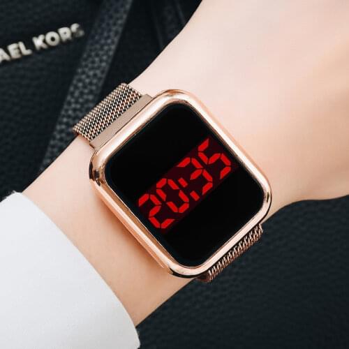 Luxury Square Digital Magnetic Watches For Women Rose Gold LED Ladies Quartz Watch Casual Female Colck reloj mujer Dropshipping