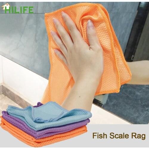 Dishcloth Traceless Microfiber Glass Cleaning Cloth Thickened Lint Free Fish Scale Rag For Windows Kitchen Mirrors Absorb Water