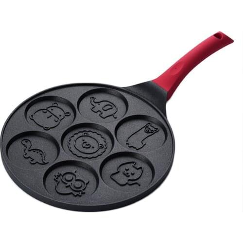 7 Holes Egg Frying Pan Non Stick Burger Ham Cooking Pan Burger Mold Silicone Handle Home Kitchen Cookware Kitchen Supplies