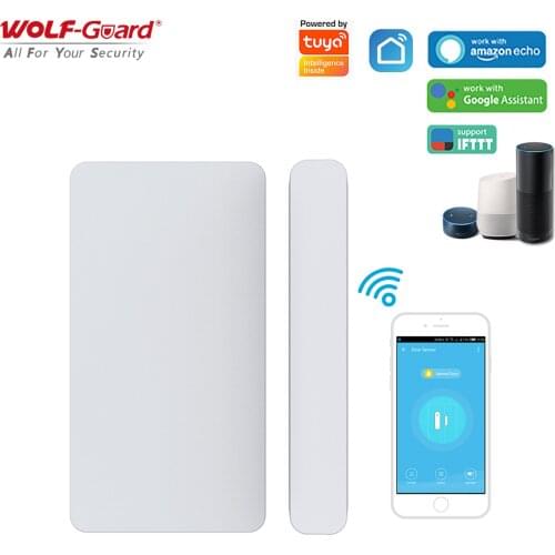 Wolf-Guard Tuya WiFi Smart Door Sensor Wireless Window Opened /Closed Alarm Detector APP Control Support Alexa /Google /IFTTT