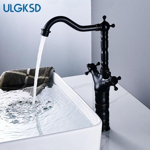 ULGKSD Basin Faucet Dual Handles Bronze Brass Counter-top Hot And Cold Mixer Tap Deck Mount Para Bathroom Sink Faucets