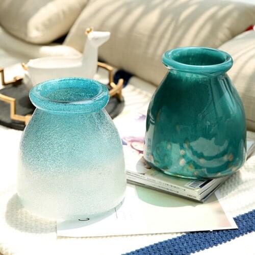 Modern Ice blue glass vase Tabletop Handicraft Hydroponic vases Ornament home wedding decoration jarrones decorativos moderno