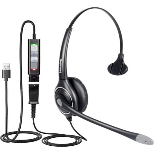 VoiceJoy HD253 USB Headset with Quick Disconnect Adapter Compatible with Plantronics QD,Computer Headset with Microphone