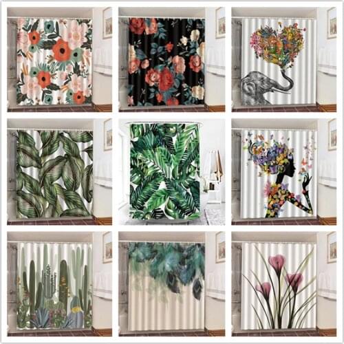 High Quality Waterproof Shower Curtains Elephant Palm Leaves Flower Cactus 3D Bath Decoration Curtains For Bathroom Living Room