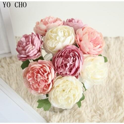 YO CHO Handmade Bridal Bouquet Wedding Centerpiece Artificial Wedding Decor Flowers Roses DIY Bridesmaid Wedding Party Accessory