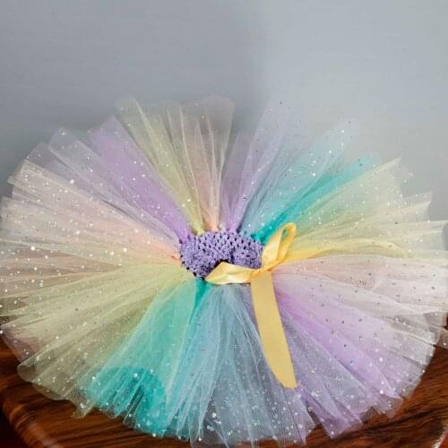 Girls Pastel Rainbow Fluffy Tutu Skirt Baby Birthdays Party Costume Glitter Tulle Tutus Unicorn Theme Party Skirts Photo Props
