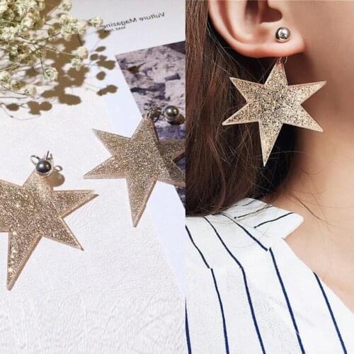 ES176 Shiny Pentagonal Star Earrings Korean Version Sequins Simple Big Pendant Earrings Exaggerated Fashion Jewelry For Women