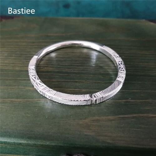 Bastiee 999 Silver Hmong Witchcraft Totem Bangle Handmade Cuff Bracelet For Women Man Luxury Jewelry Adjustable Bangles Unisex
