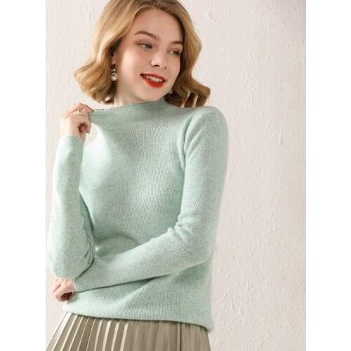 Cashmere sweater women high neck sweater pure color slim 100% pure wool knitted pullover women plus size top