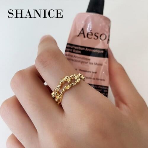 SHANICE S925 Sterling Silver Open Ring Geometric Irregular Lava Rings for Women Adjustable Antique Statement Rings Anillos Punk