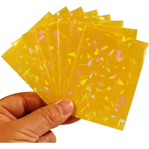 100 PCS/LOT Yellow Broken Gemstone Glass Laser High End Cover 66x91mm Film Holographic Idol Photo Protector Card Sleeves