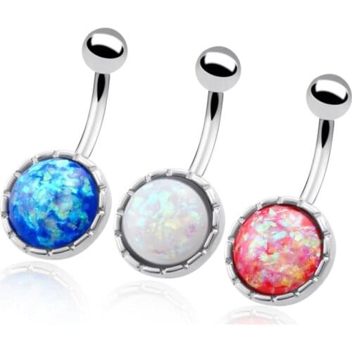 14g Surgical Steel Iridescent Resin Opal Belly Button Ring