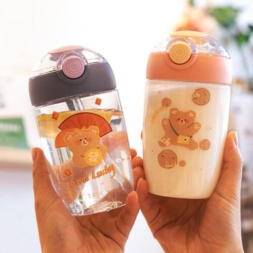 2021 Fashion 400ML Newborn Baby Drink Cups Cartoon Animal Infant Children Drinking Bottle Leakproof Kids Water Bottle BPA Free