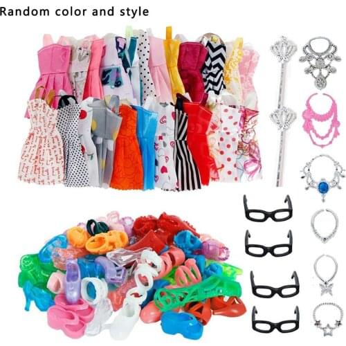 32 Pieces Cartoon Clothes Mixed Cute Dresses Shoes Glasses Necklaces Wands Doll Accessories For Girls Random Color Type