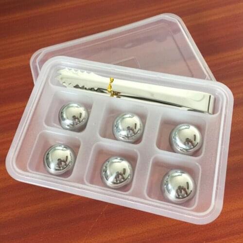 6 Pcs/Lot Sphere Whiskey Stones With Clip 25mm Stainless Steel Rock Tasting Wine Beer Ice Stone Bar Christmas Gift Cooler PP Box