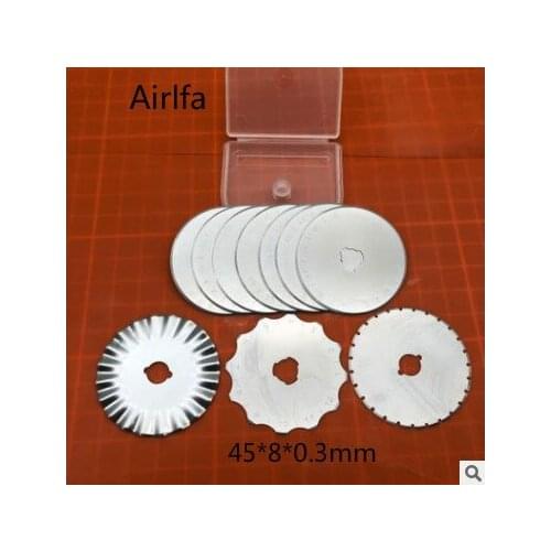 Airlfa 10pcs 45MM Rotary Cutter Blades Patchwork Circular Refill Sewing Fabric Leather (7pcs rotary blades+3pcs pinking blades)