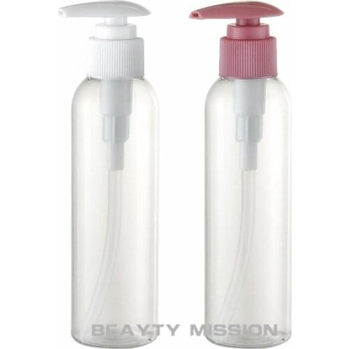 BEAUTY MISSION 36 pcs/lot 150ml clear empty plastic bottle white / pink lotion pump dispensing cosmetic lotion container