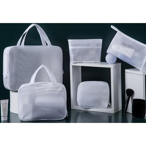 White Transparent Mesh Cosmetic Bag Waterproof Pouch Makeup Bag Bath Organizer Travel Toiletry Case Wash Make Up Beauty Kit 1PC