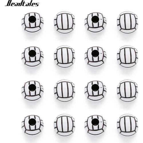 Beadtales Wholesale 50pcs/lot 12mm Volleyball Spacer Beads Big 4mm Hole White Acrylic Beads for DIY Bracelets Jewelry Making