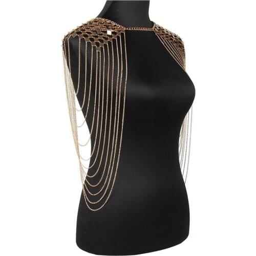 Vintage Punk Harness Bikini Body Link Epaulet Shoulder Chain Necklace Collar Dangling Tassel