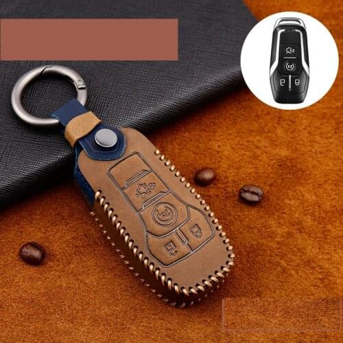 Genuine Leather Handmade Car Key Cover key Case For Ford Fusion Mondeo Mustang F-150 Explorer Edge 2015 2016 2017 2018