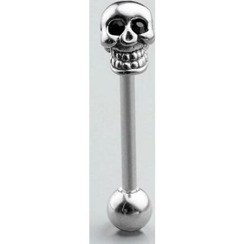 Skull Tongue Piercing Stainless Steel Crystal Tongue Rings Piercing Lengua Men Barbell Pircing Langue Body Jewelry Ear Tragus