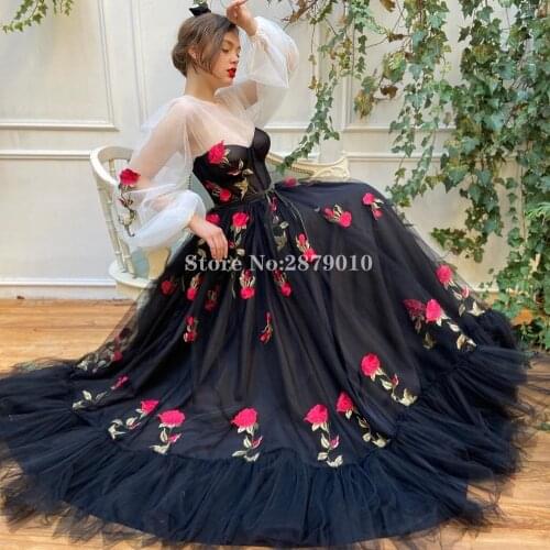 Black Elegant A-Line Evening Dress Full-Length Celebrity Dress Prom Dress Embroidery Robe De Soiree Aibye Vestido de festa Dubai