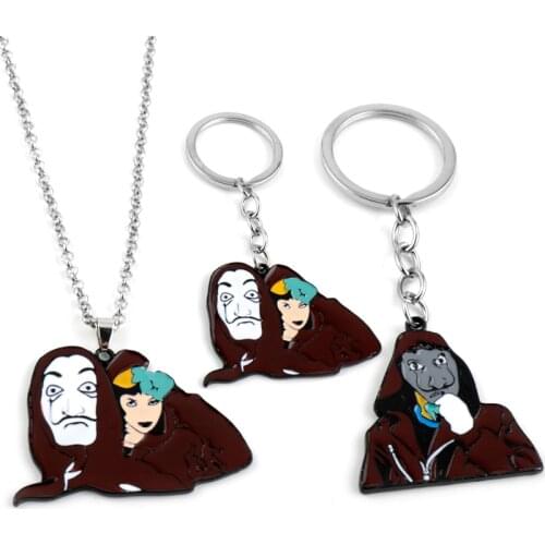 Money Heist Keychain La Casa De Papel Cartoon Figure Pendant Keyrings Salvador Dali Mask Key Chain Trinket